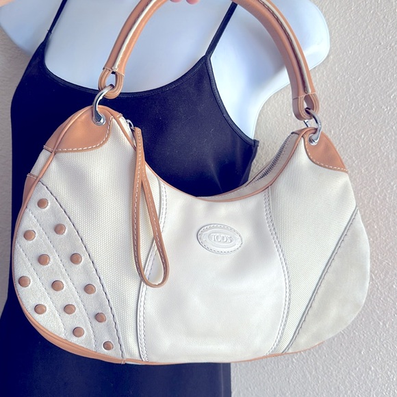 EUC TODS leather suede & canvas hobo shoulder bag - Picture 15 of 15